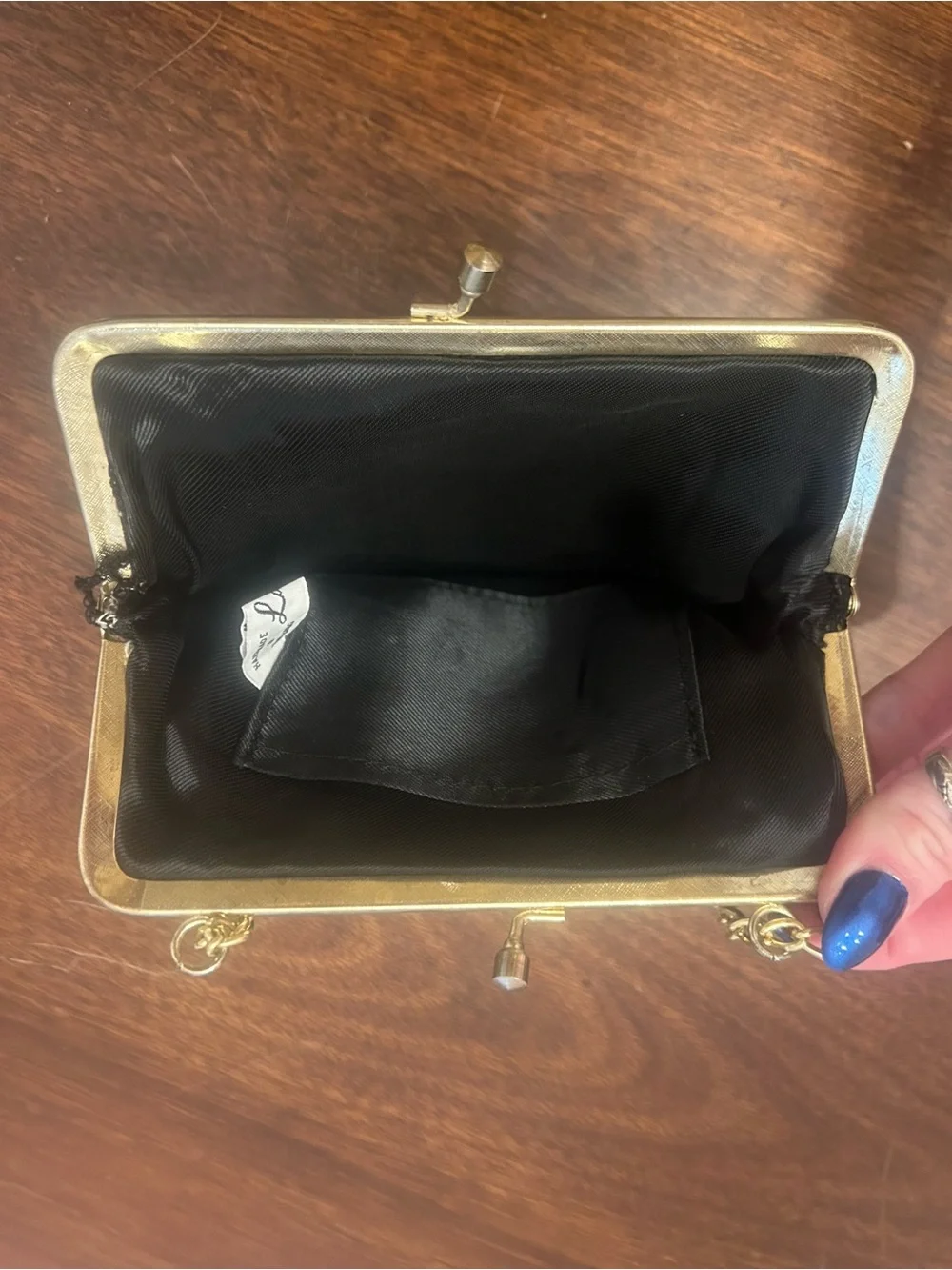 La Regale Vintage Black Beaded Evening Clutch with Gold Chain Strap